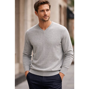 BLOOMINGDALES Sweater Mens XXL Gray Pullover V-Neck 100% Cashmere 2-Ply $228